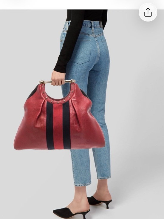 Gucci Handbags - Gucci Large Red Leather Tote with navy Stripe Detailing